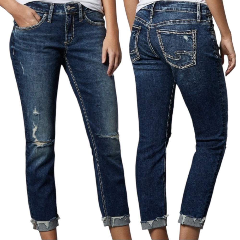 Silver Jeans Boyfriend Dark Indigo Mid Rise Slim Leg W26 L27